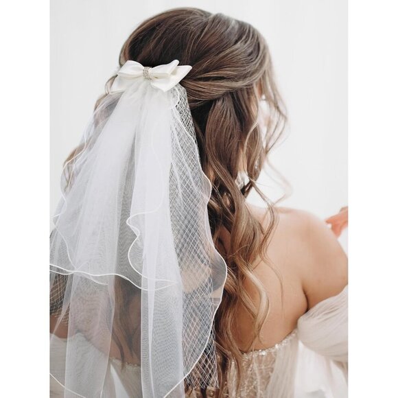 🆕Women Hair Bow Veil  Bow Clip Bachelorette Accessories Bride Shower Gift - Picture 3 of 8